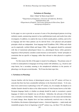 Turbulence & Phonology John J. Ohala* & Maria-Josep Solé