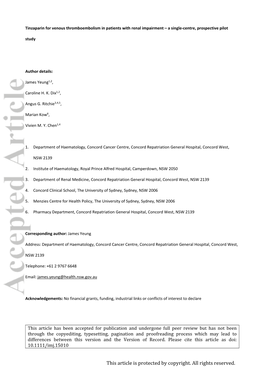 Tinzaparin for Venous Thromboembolism in Patients with Renal Impairment – a Single-Centre, Prospective Pilot Study