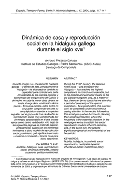 Dinámica De Casa Y Reproducción Social En La Hidalguía Gallega Durante El Siglo Xviip