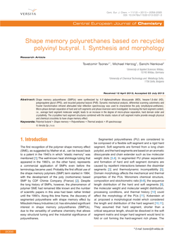 Shape Memory Polyurethanes Based on Recycled Polyvinyl Butyral. I