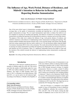 The Influence of Age, Work Period, Distance of Residence, and Midwife’S Intention to Behavior in Recording and Reporting Routine Immunization