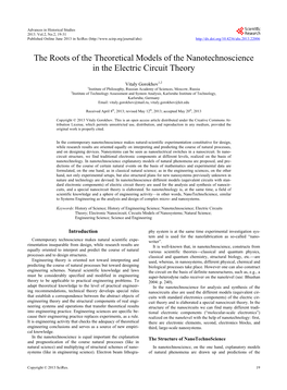 The Roots of the Theoretical Models of the Nanotechnoscience in the Electric Circuit Theory