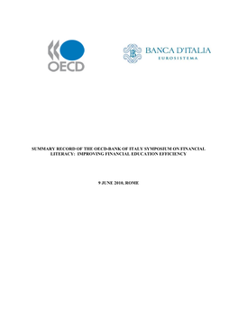 IMPROVING FINANCIAL EDUCATION EFFICIENCY 9 June 2010, Rome Final Agenda