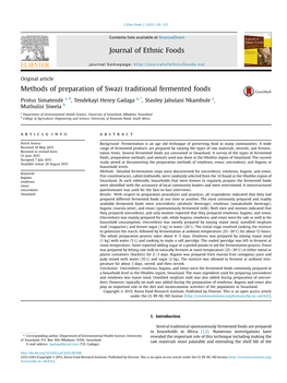 Methods of Preparation of Swazi Traditional Fermented Foods