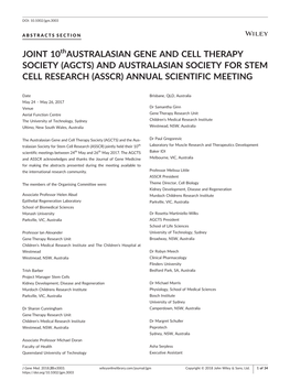 JOINT 10Thaustralasian GENE and CELL THERAPY SOCIETY (AGCTS) and AUSTRALASIAN SOCIETY for STEM CELL RESEARCH (ASSCR) ANNUAL SCIENTIFIC MEETING