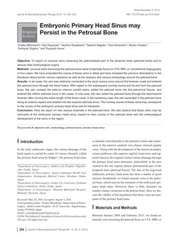 Embryonic Primary Head Sinus May Persist in the Petrosal Bone