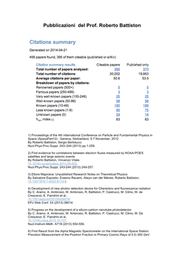 Pubblicazioni Del Prof. Roberto Battiston