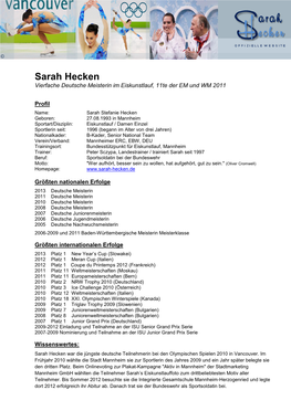 Sarah Hecken Vierfache Deutsche Meisterin Im Eiskunstlauf, 11Te Der EM Und WM 2011