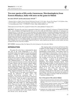 Two New Species of Riccardia (Aneuraceae, Marchantiophyta) from Eastern Himalaya, India with Notes on the Genus in Sikkim