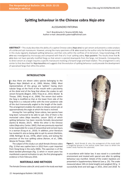 Spitting Behaviour in the Chinese Cobra Naja Atra