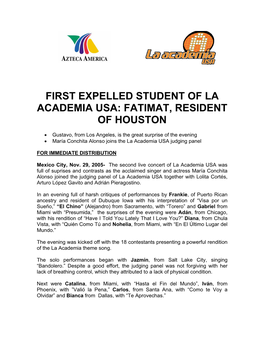 First Expelled Student of La Academia Usa: Fatimat, Resident of Houston