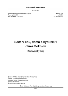 Sčítání Lidu, Domů a Bytů 2001 Okres Sokolov