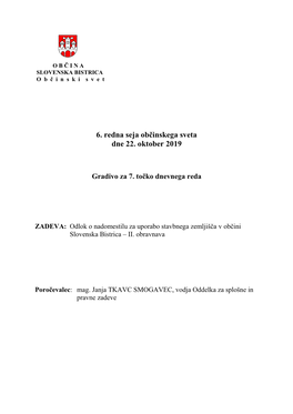 6. Redna Seja Občinskega Sveta Dne 22. Oktober 2019