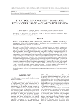 Strategic Management Tools and Techniques Usage: a Qualitative Review