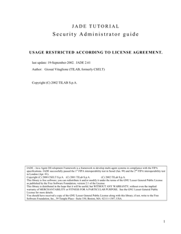 JADE TUTORIAL Security Administrator Guide