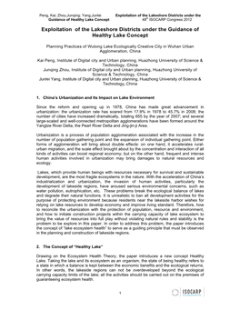 Exploitation of the Lakeshore Districts Under the Guidance of Healthy Lake Concept 48Th ISOCARP Congress 2012