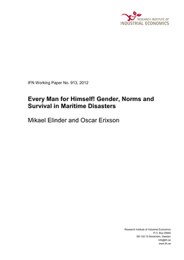 Every Man for Himself! Gender, Norms and Survival in Maritime Disasters