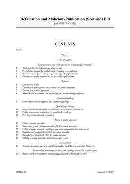 Defamation and Malicious Publication (Scotland) Bill CONTENTS