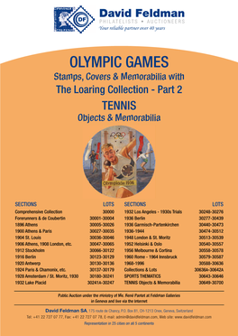 OLYMPIC GAMES Stamps, Covers & Memorabilia with the Loaring Collection - Part 2 Tennis Objects & Memorabilia