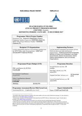 PBF) ANNUAL PROJECT PROGRESS REPORT COUNTRY: Somalia REPORTING PERIOD: 1 JANUARY – 31 DECEMBER 2017