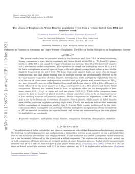 Arxiv:2101.12667V3 [Astro-Ph.EP] 11 May 2021 the Architectures of Stellar, Sub-Stellar, and Planetary Systems Are Relics of Their Formation and Evolutionary Processes