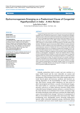 Dyshormonogenesis Emerging As a Predominant Cause of Congenital Journal of Hypothy-Roidism in India - a Mini Review