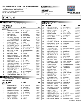 Day 3 Start Lists