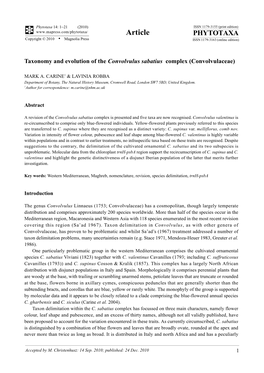 Taxonomy and Evolution of the Convolvulus Sabatius Complex (Convolvulaceae)