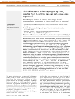 Actinokineospora Spheciospongiae Sp. Nov., Isolated from the Marine Sponge Spheciospongia Vagabunda