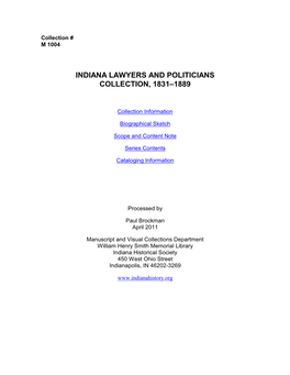 Indiana Lawyers and Politicians Collection, 1831–1889