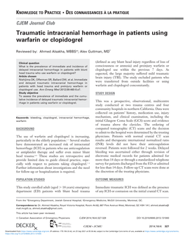 Traumatic Intracranial Hemorrhage in Patients Using Warfarin Or Clopidogrel