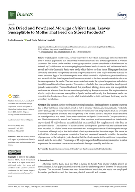 Are Dried and Powdered Moringa Oleifera Lam. Leaves Susceptible to Moths That Feed on Stored Products?