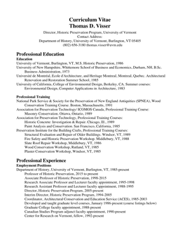 Curriculum Vitae Thomas D. Visser