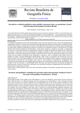 Revista Brasileira De Geografia Física V.10, N.04 (2017) 1218- 1238