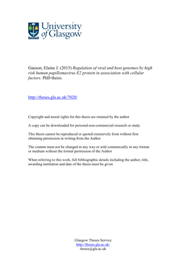 Gauson, Elaine J. (2015) Regulation of Viral and Host Genomes by High Risk Human Papillomavirus E2 Protein in Association with Cellular Factors