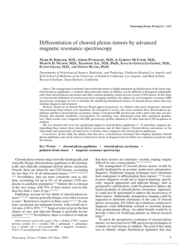 Differentiation of Choroid Plexus Tumors by Advanced Magnetic Resonance Spectroscopy