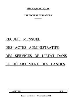 Recueil Mensuel Des Actes Administratifs Des Services De L'état Dans Le Département Des Landes