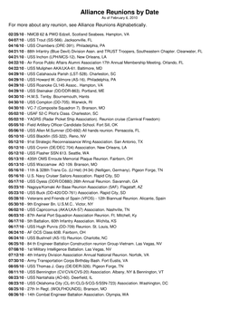 Alliance Reunions by Date As of February 6, 2010 for More About Any Reunion, See Alliance Reunions Alphabetically