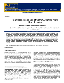 Significance and Use of Walnut, Juglans Regia Linn: a Review