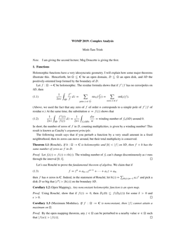 Complex Analysis Minh-Tam Trinh Note. I Am Giving the Second Lecture