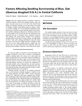 Factors Affecting Seedling Survivorship of Blue, Oak (Quercus Douglasii H.& A.) in Central California