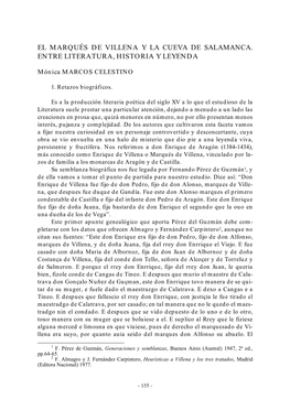 El Marqués De Villena Y La Cueva De Salamanca. Entre Literatura, Historia Y Leyenda