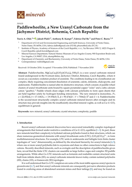 Paddlewheelite, a New Uranyl Carbonate from the Jáchymov District, Bohemia, Czech Republic