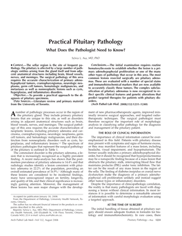 Practical Pituitary Pathology What Does the Pathologist Need to Know?