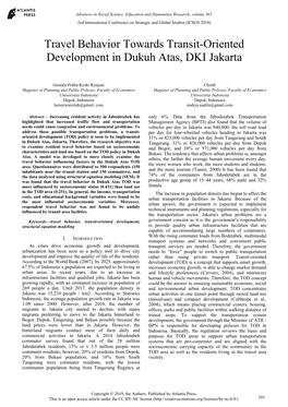 Travel Behavior Towards Transit-Oriented Development in Dukuh Atas, DKI Jakarta