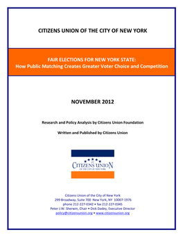 FAIR ELECTIONS for NEW YORK STATE: How Public Matching Creates Greater Voter Choice and Competition