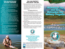 Galveston Bay Estuary Program Is a ● Visit Our Web Site to Learn More About the Bay Non-Regulatory Program Administered by the and What You Can Do to Protect It