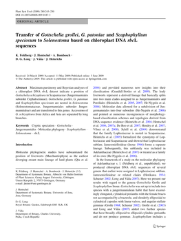 Transfer of Gottschelia Grollei, G. Patoniae and Scaphophyllum Speciosum to Solenostoma Based on Chloroplast DNA Rbcl Sequences