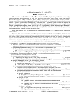 Flora of China 12: 270–275. 2007. 6. SIDA Linnaeus, Sp. Pl. 2: 683. 1753