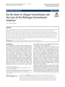 Do No Harm in Refugee Humanitarian Aid: the Case of the Rohingya Humanitarian Response Abu Faisal Md